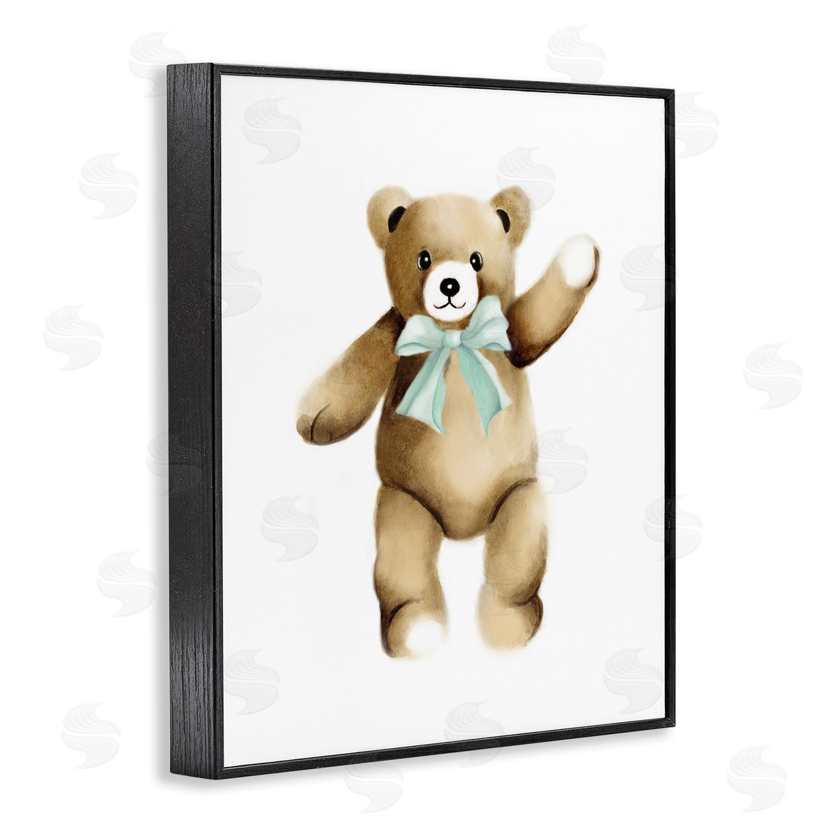 Studio Q Adorable Teddy Bear Nursery Animal Green Ribbon Black Framed Giclee Wall Art Print