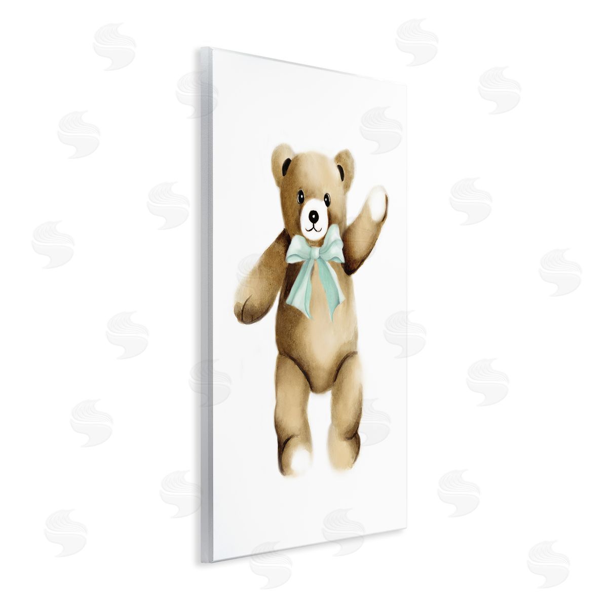 Studio Q Adorable Teddy Bear Nursery Animal Green Ribbon Wall Plaque Art Print
