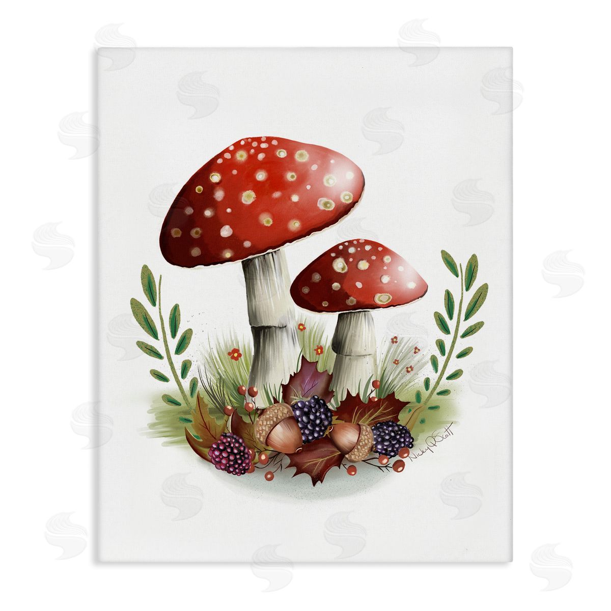 Studio Q Spotted Mushrooms Forest Floor Floral Botanicals Plants Stretched Canvas Wall Art Print