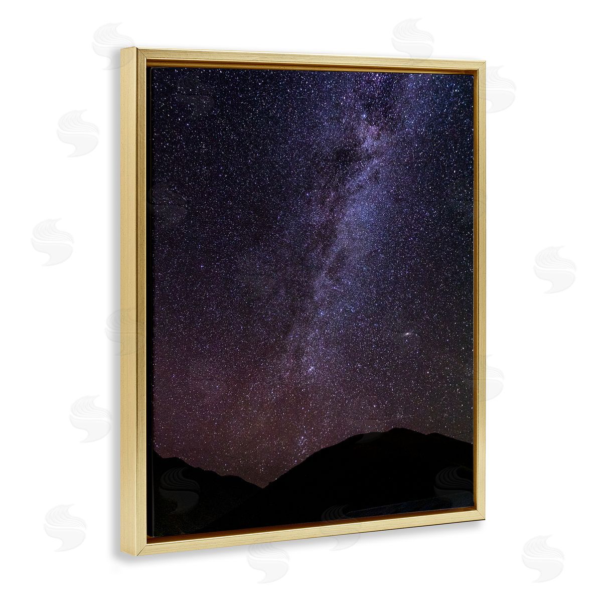 Steve Smith Breathtaking Night Stars Milky Way Shining Over Mountains Gold Floating Frame Canvas Wall Art Print