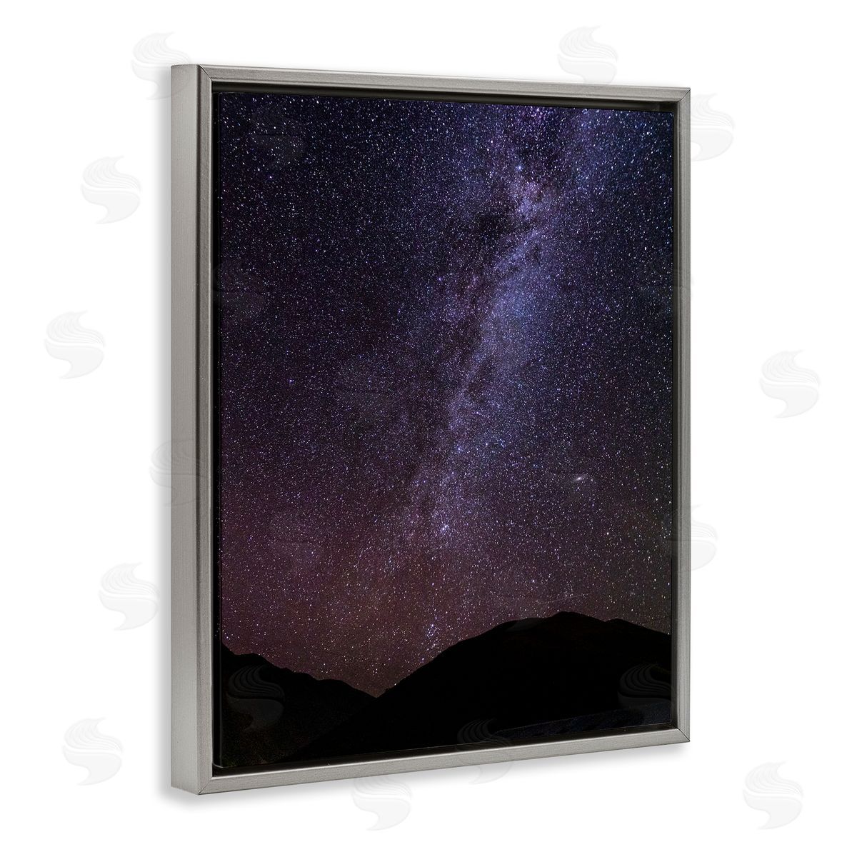 Steve Smith Breathtaking Night Stars Milky Way Shining Over Mountains Gray Floating Frame Canvas Wall Art Print