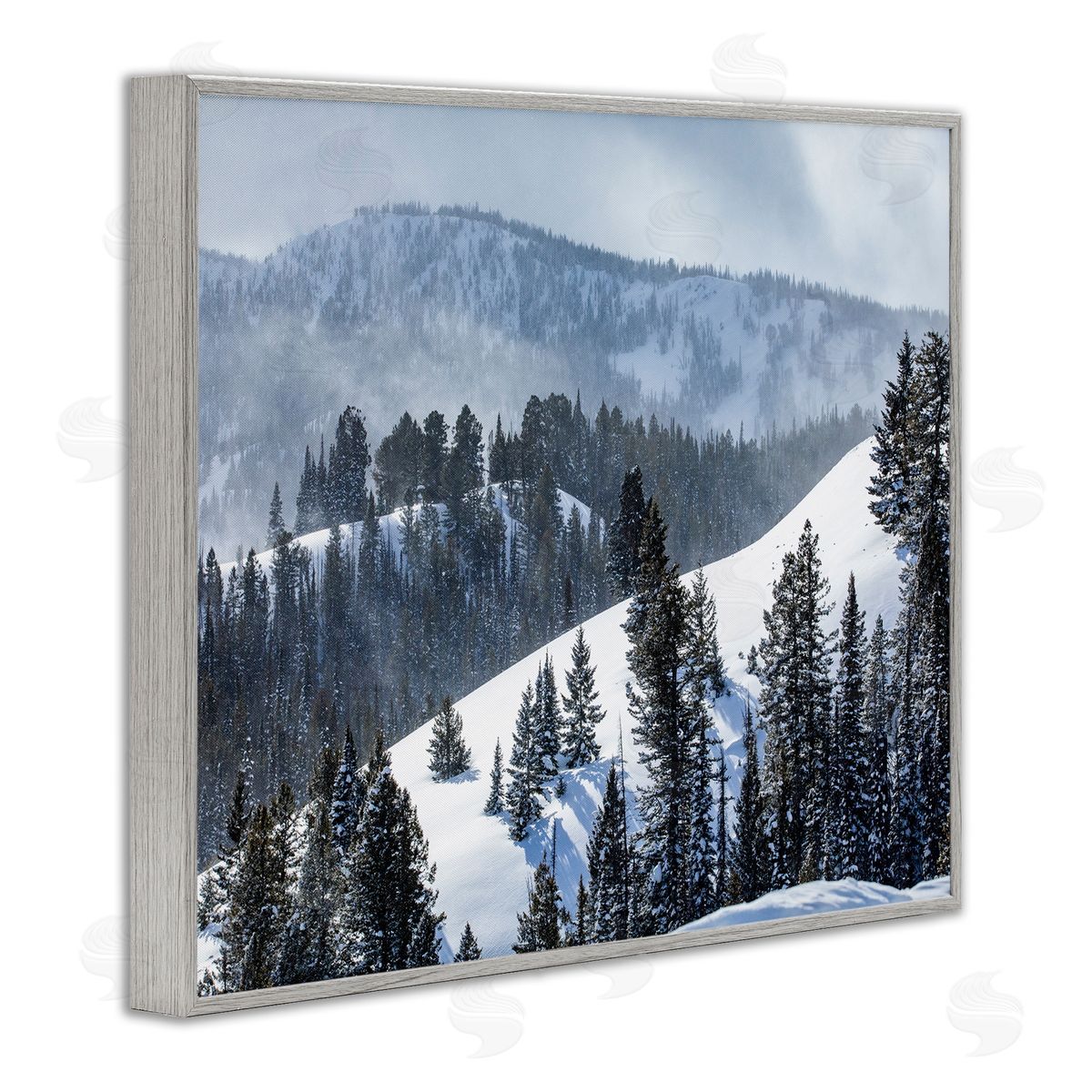 Steve Smith Quiet Snowy Mountain Slopes Scattered Fir Trees Gray Framed Giclee Wall Art Print