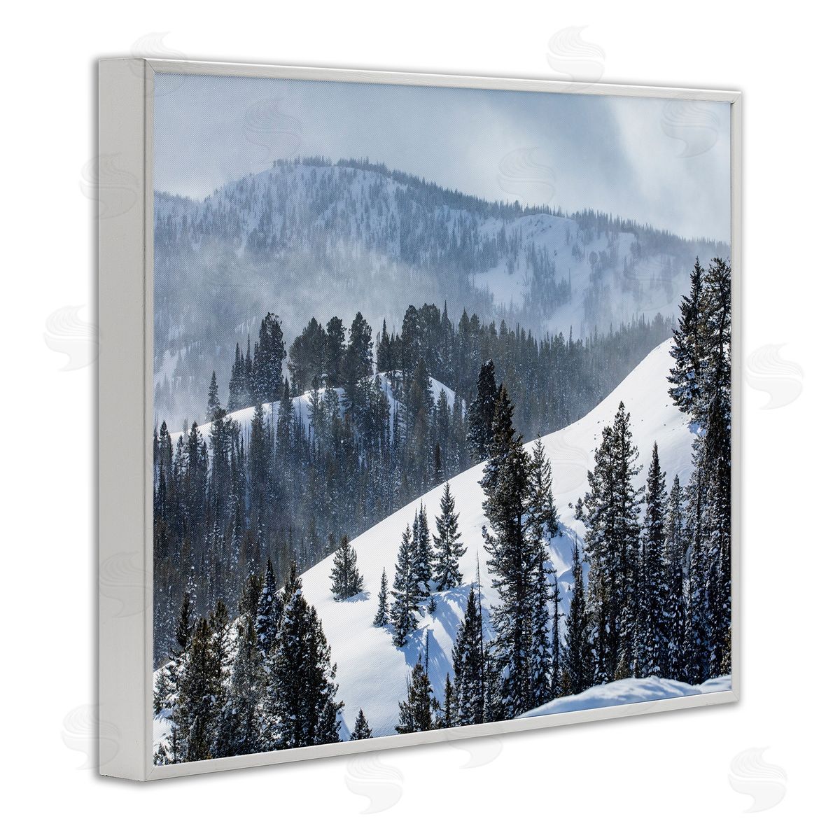 Steve Smith Quiet Snowy Mountain Slopes Scattered Fir Trees White Framed Giclee Wall Art Print