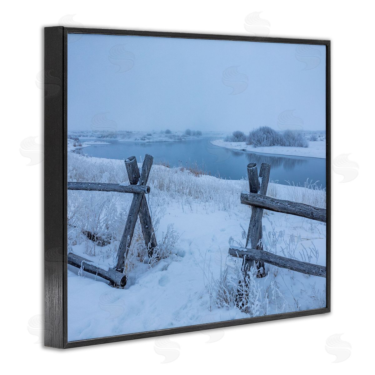Steve Smith Snow Covered Fields Country Fences Winter Landscape Black Framed Giclee Wall Art Print