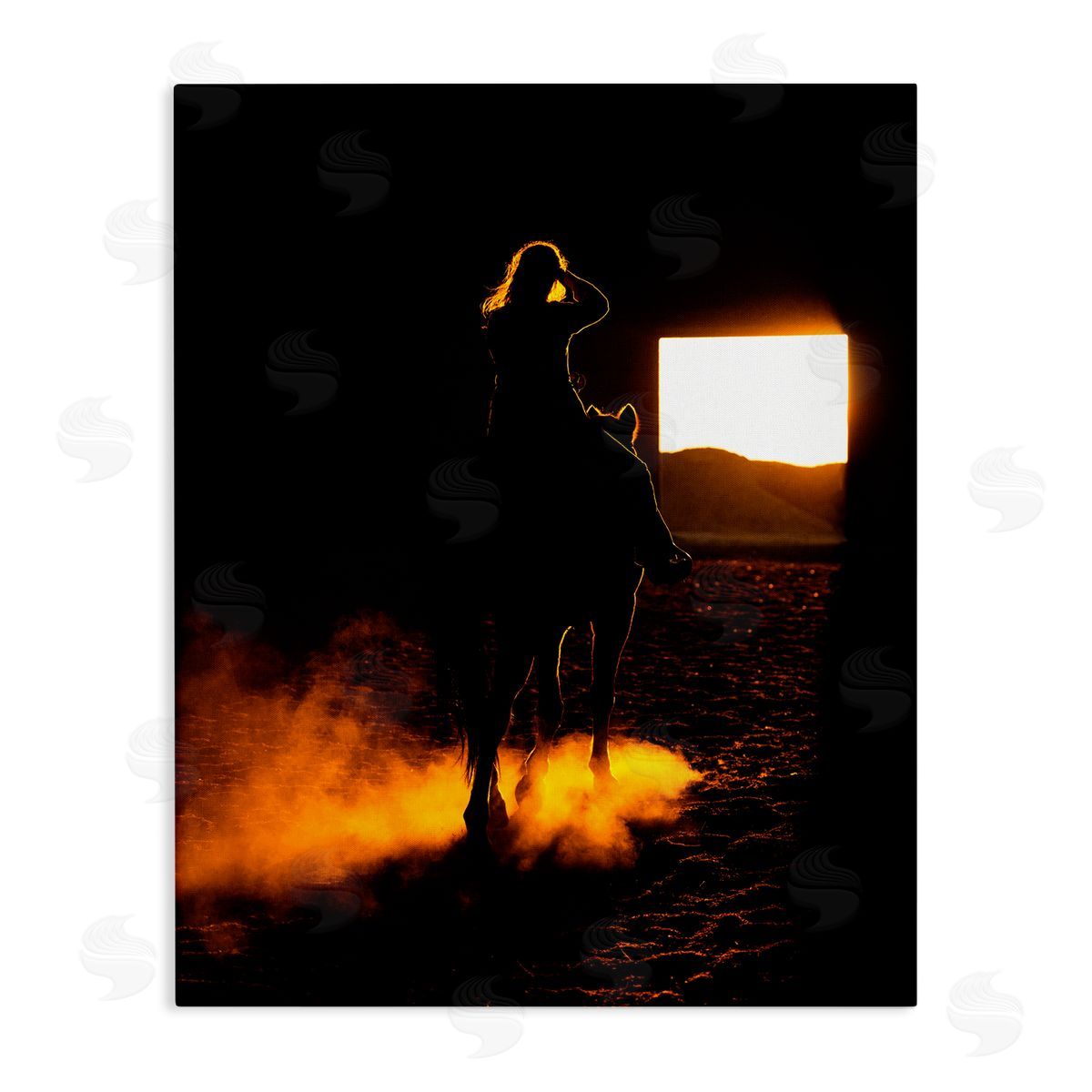Steve Smith Equestrian Horse Jockey Silhouette Vivid Light Flare Stretched Canvas Wall Art Print