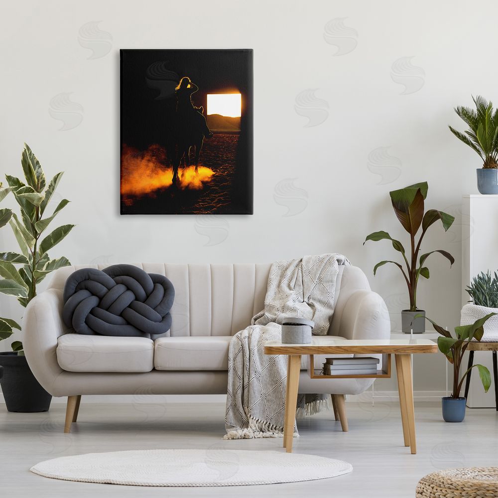 Steve Smith Equestrian Horse Jockey Silhouette Vivid Light Flare Canvas Wall Art Print in Room