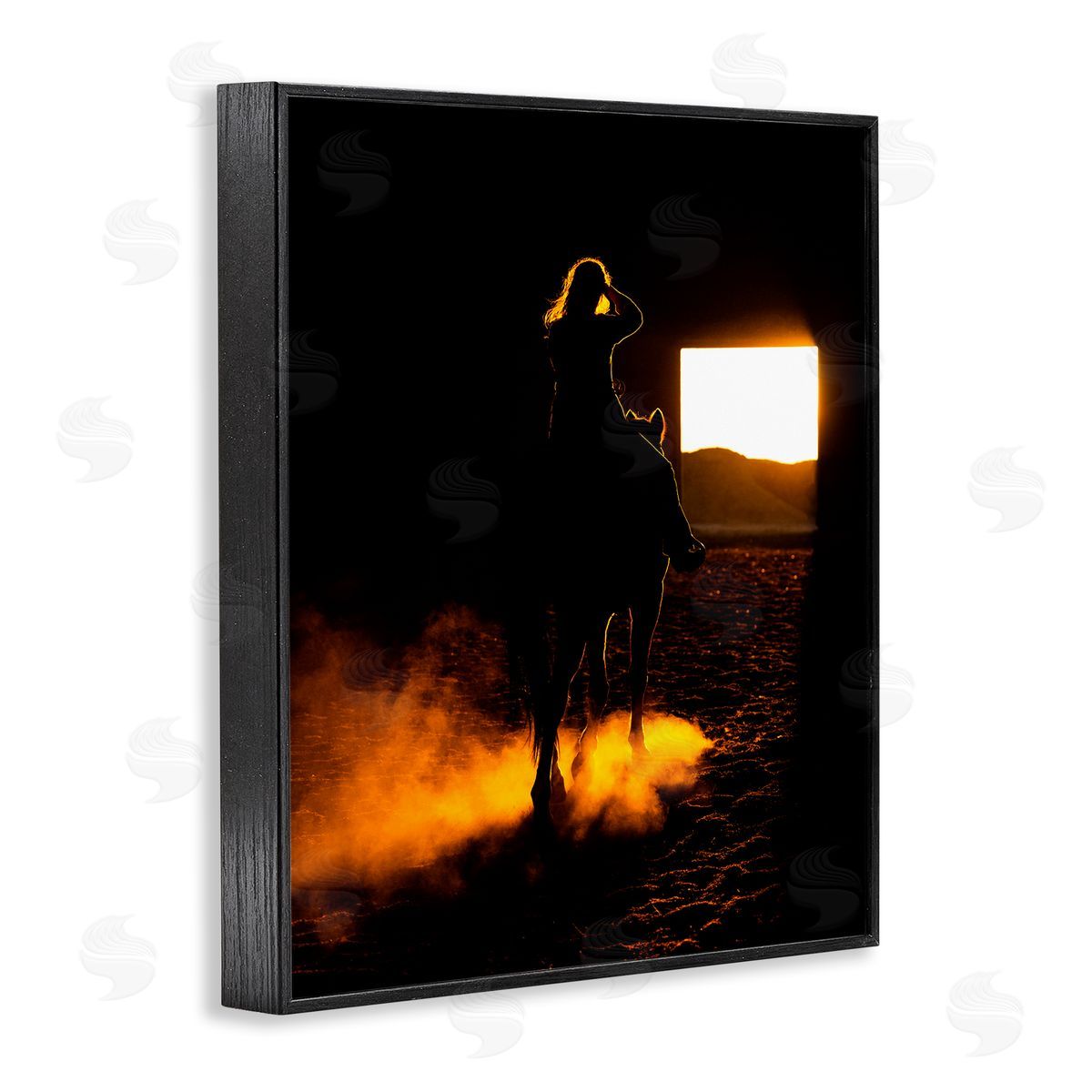 Steve Smith Equestrian Horse Jockey Silhouette Vivid Light Flare Black Framed Giclee Wall Art Print