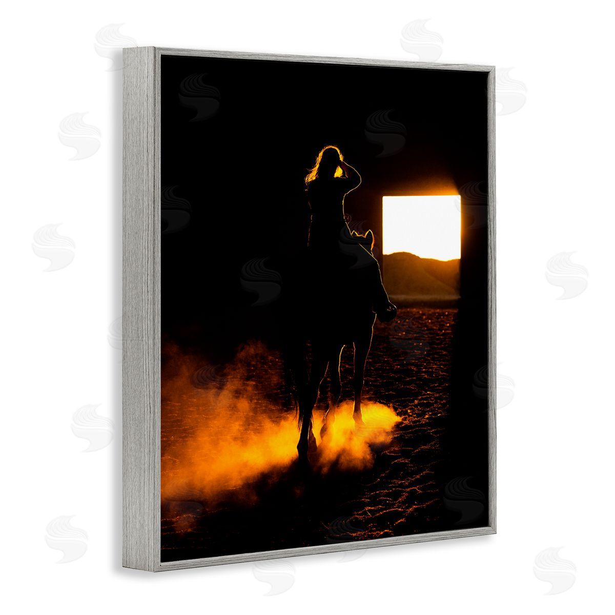 Steve Smith Equestrian Horse Jockey Silhouette Vivid Light Flare Gray Framed Giclee Wall Art Print