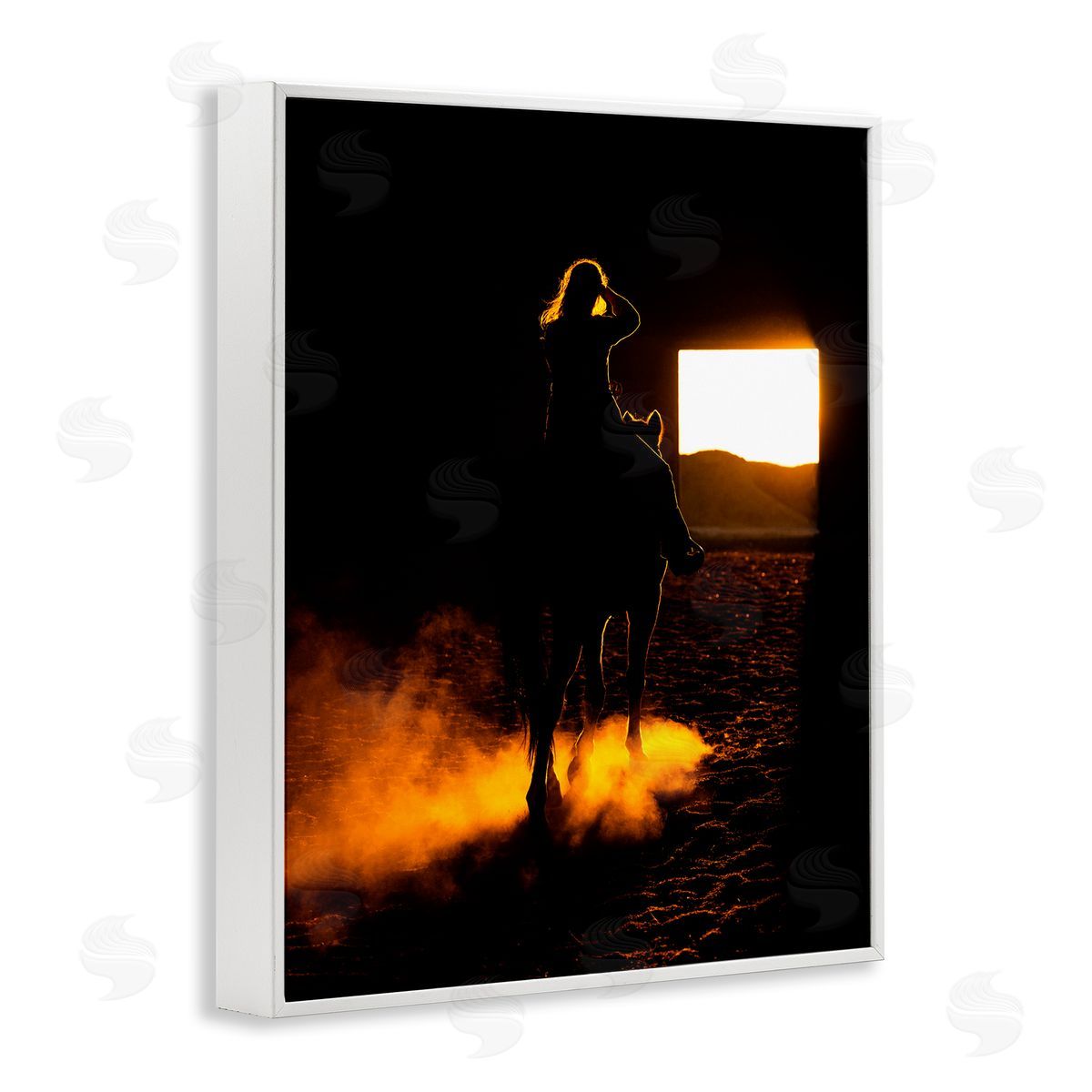 Steve Smith Equestrian Horse Jockey Silhouette Vivid Light Flare White Framed Giclee Wall Art Print