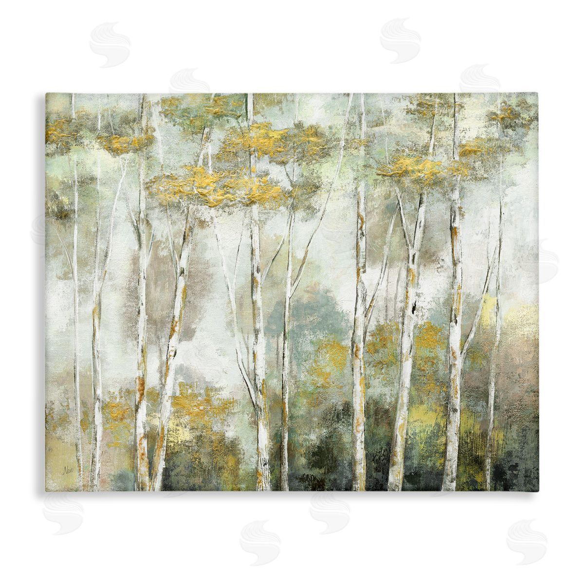 Nan Birch Tree Forest Yellow Foliage Woodland Painting Stretched Canvas Wall Art Print