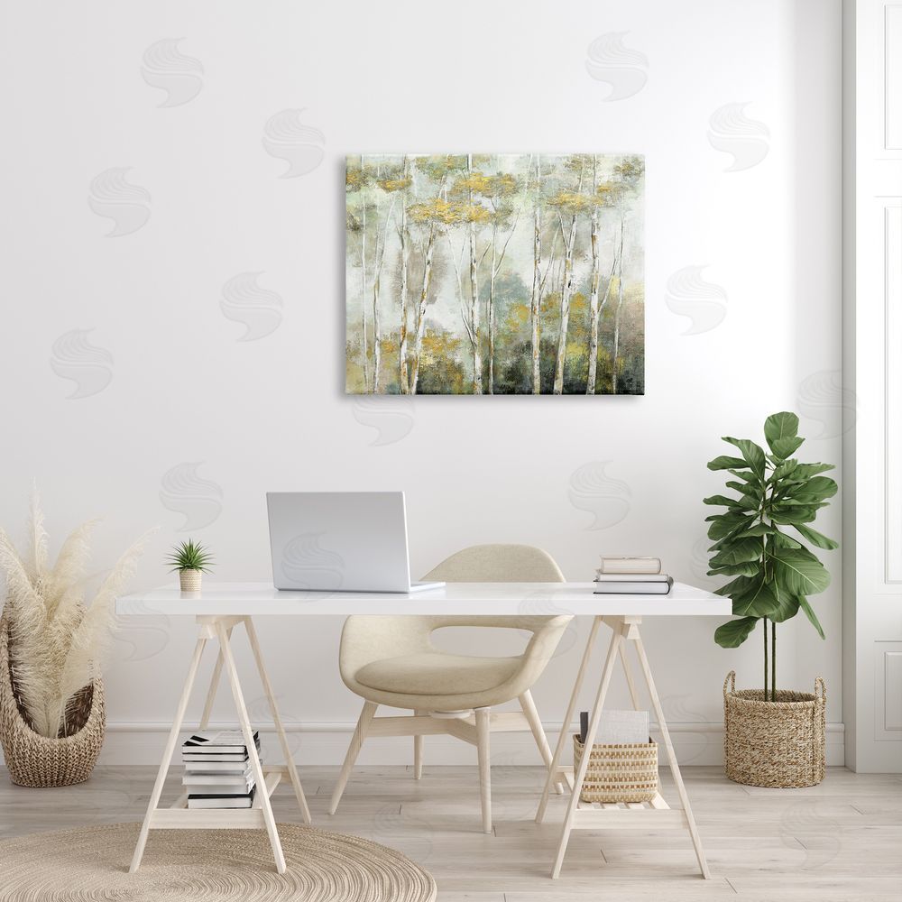 Nan Birch Tree Forest Yellow Foliage Woodland Painting Canvas Wall Art Print in Room