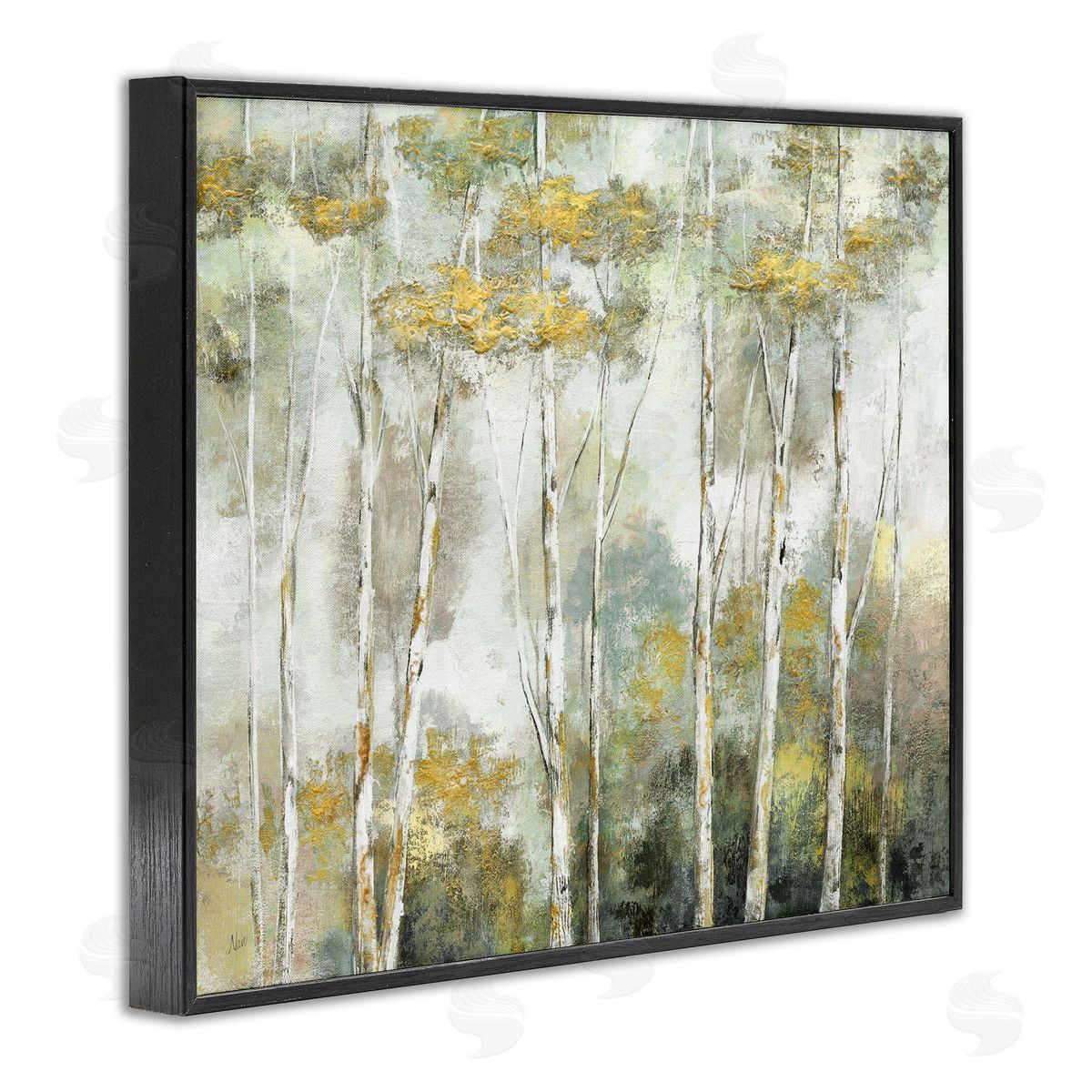 Nan Birch Tree Forest Yellow Foliage Woodland Painting Black Framed Giclee Wall Art Print