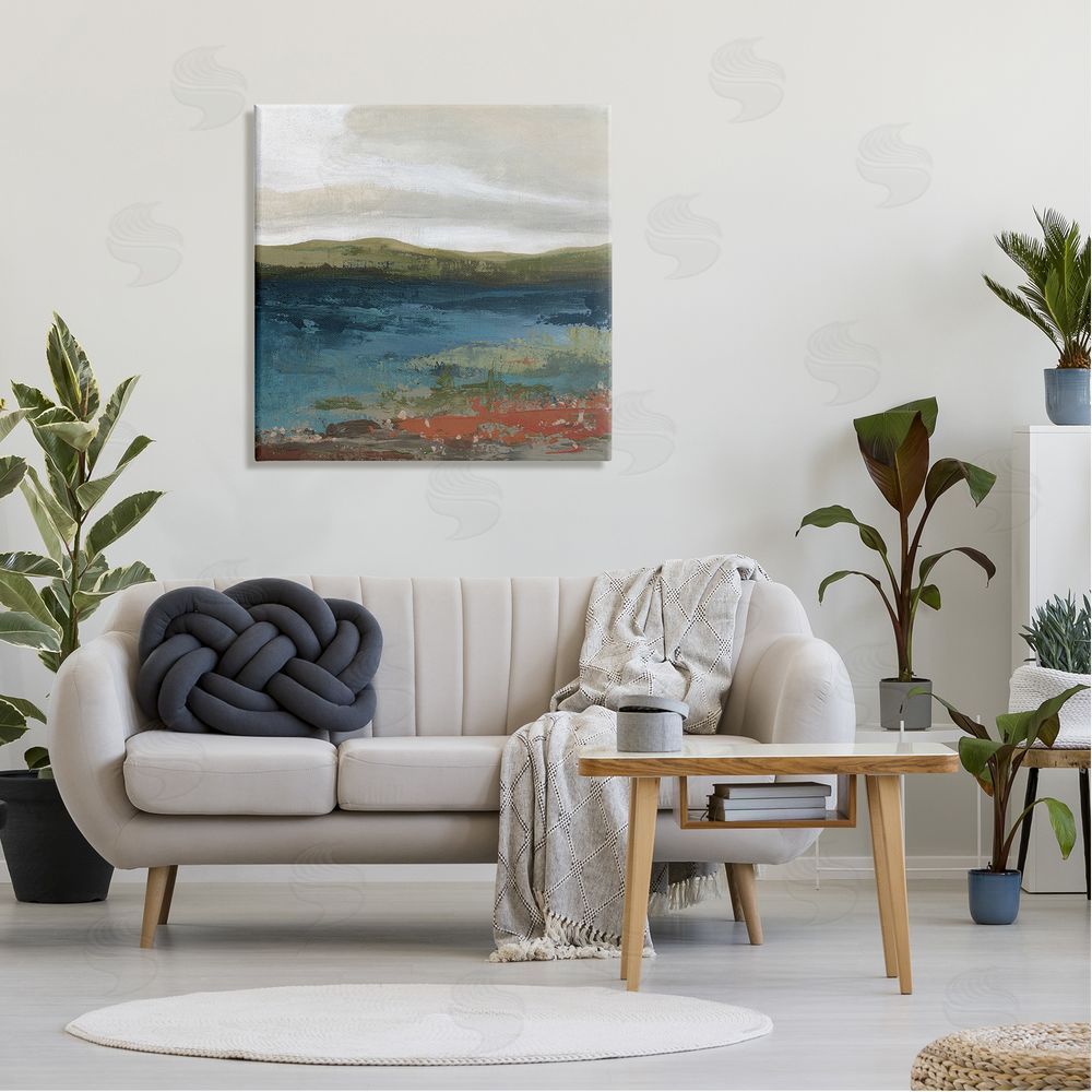 Carol Robinson Pond Shore Green Mountainous Scenery Modern Painting Canvas Wall Art in Room