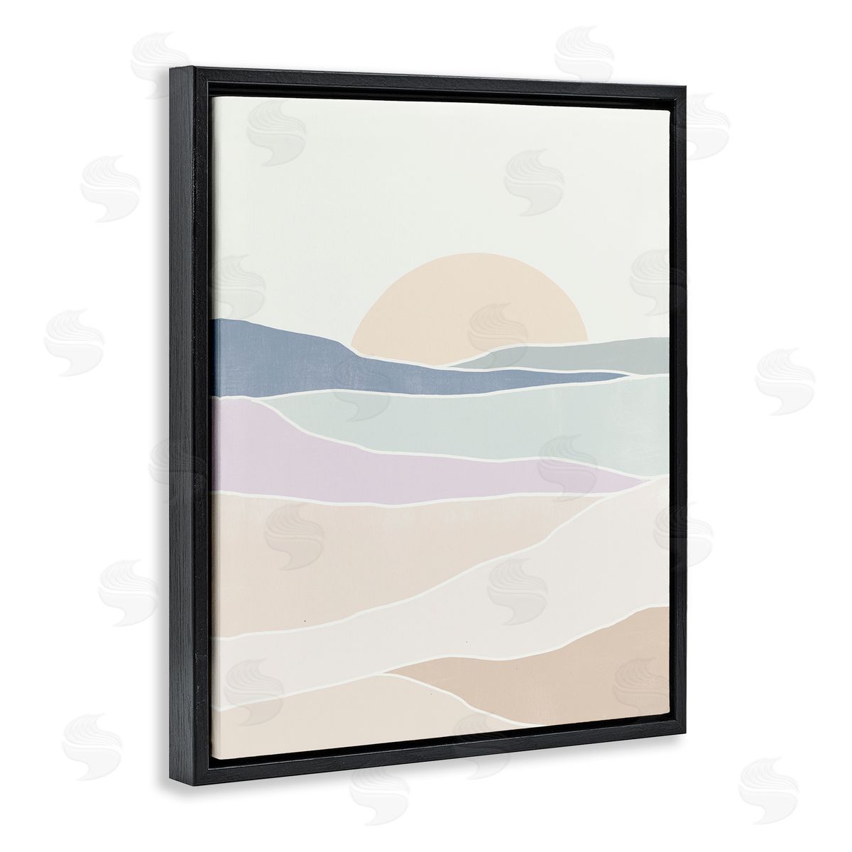 June Erica Vess Geometric Sunrise Shapes Boho Landscape Desert Hills Black Floating Frame Canvas Wall Art Print