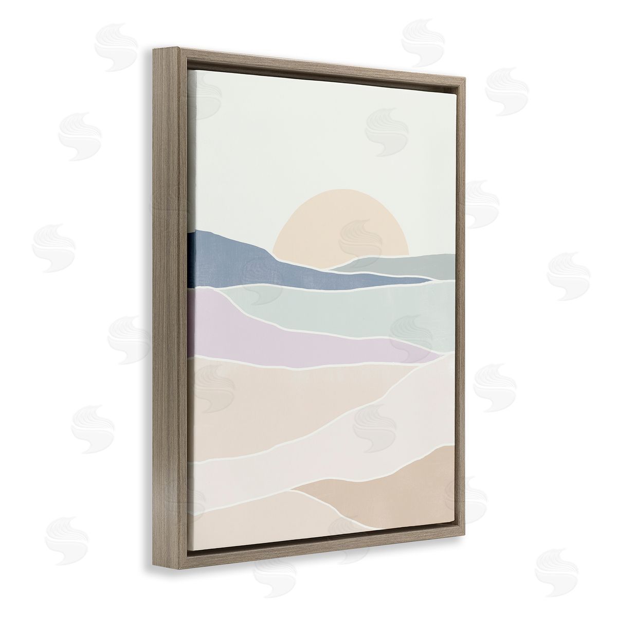 June Erica Vess Geometric Sunrise Shapes Boho Landscape Desert Hills Brown Floating Frame Canvas Wall Art Print