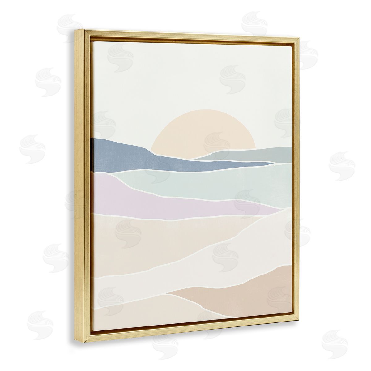 June Erica Vess Geometric Sunrise Shapes Boho Landscape Desert Hills Gold Floating Frame Canvas Wall Art Print