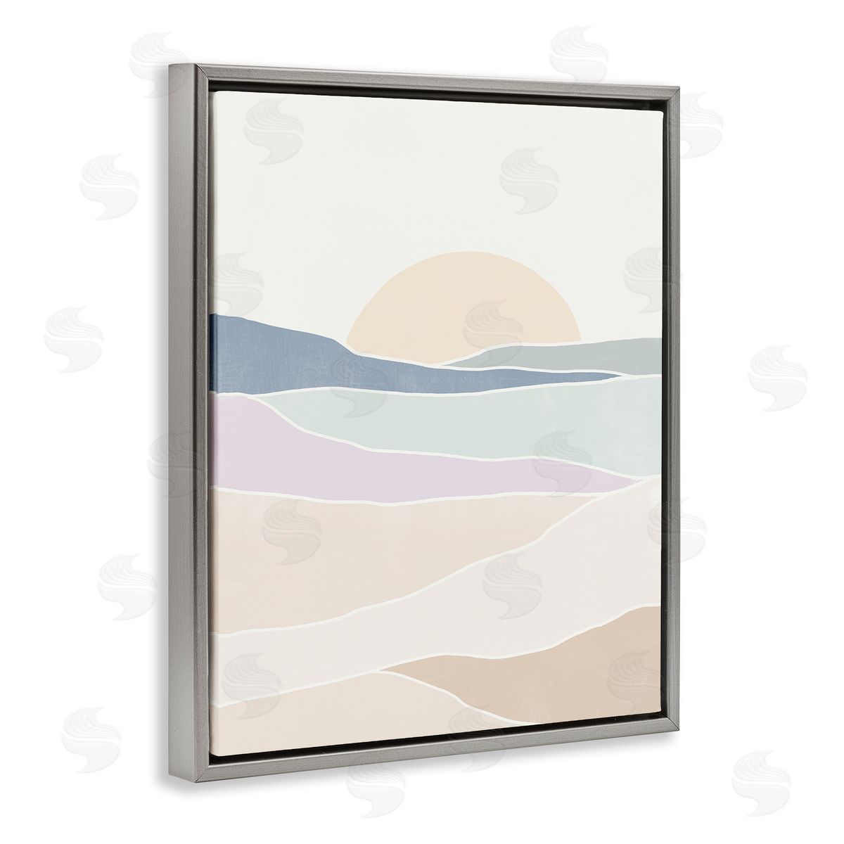 June Erica Vess Geometric Sunrise Shapes Boho Landscape Desert Hills Gray Floating Frame Canvas Wall Art Print