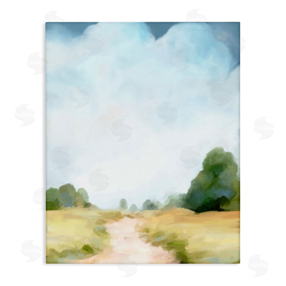 Amy Hall Rural Country Path Abstract Trees Puffy Clouds Stretched Canvas Wall Art Print