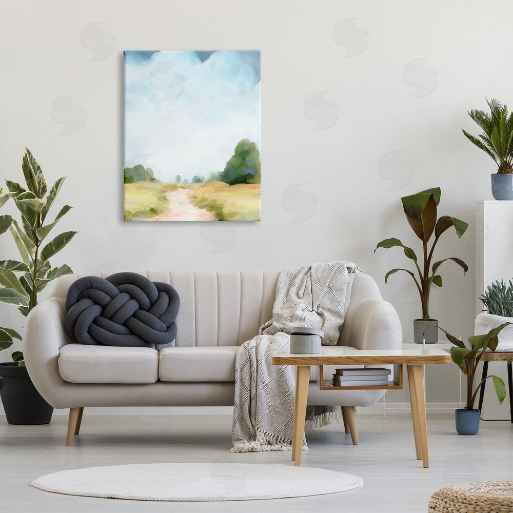 Amy Hall Rural Country Path Abstract Trees Puffy Clouds Canvas Wall Art Print in Room