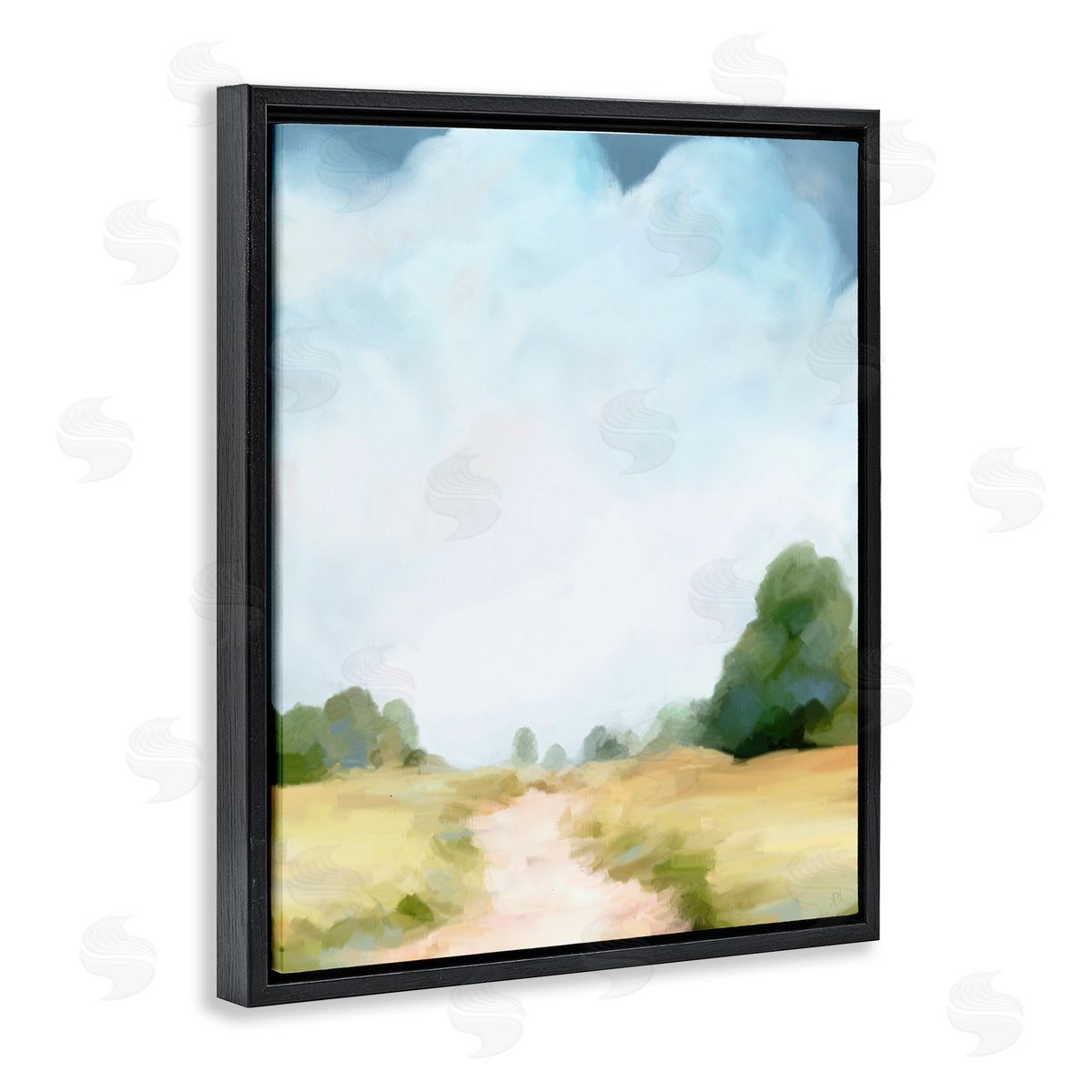 Amy Hall Rural Country Path Abstract Trees Puffy Clouds Black Floating Frame Canvas Wall Art Print