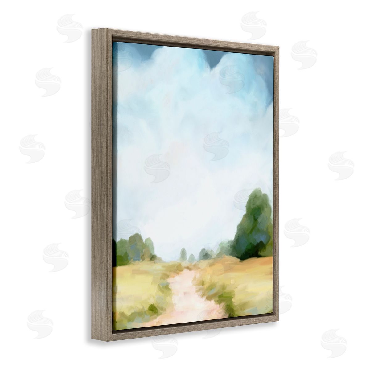 Amy Hall Rural Country Path Abstract Trees Puffy Clouds Brown Floating Frame Canvas Wall Art Print