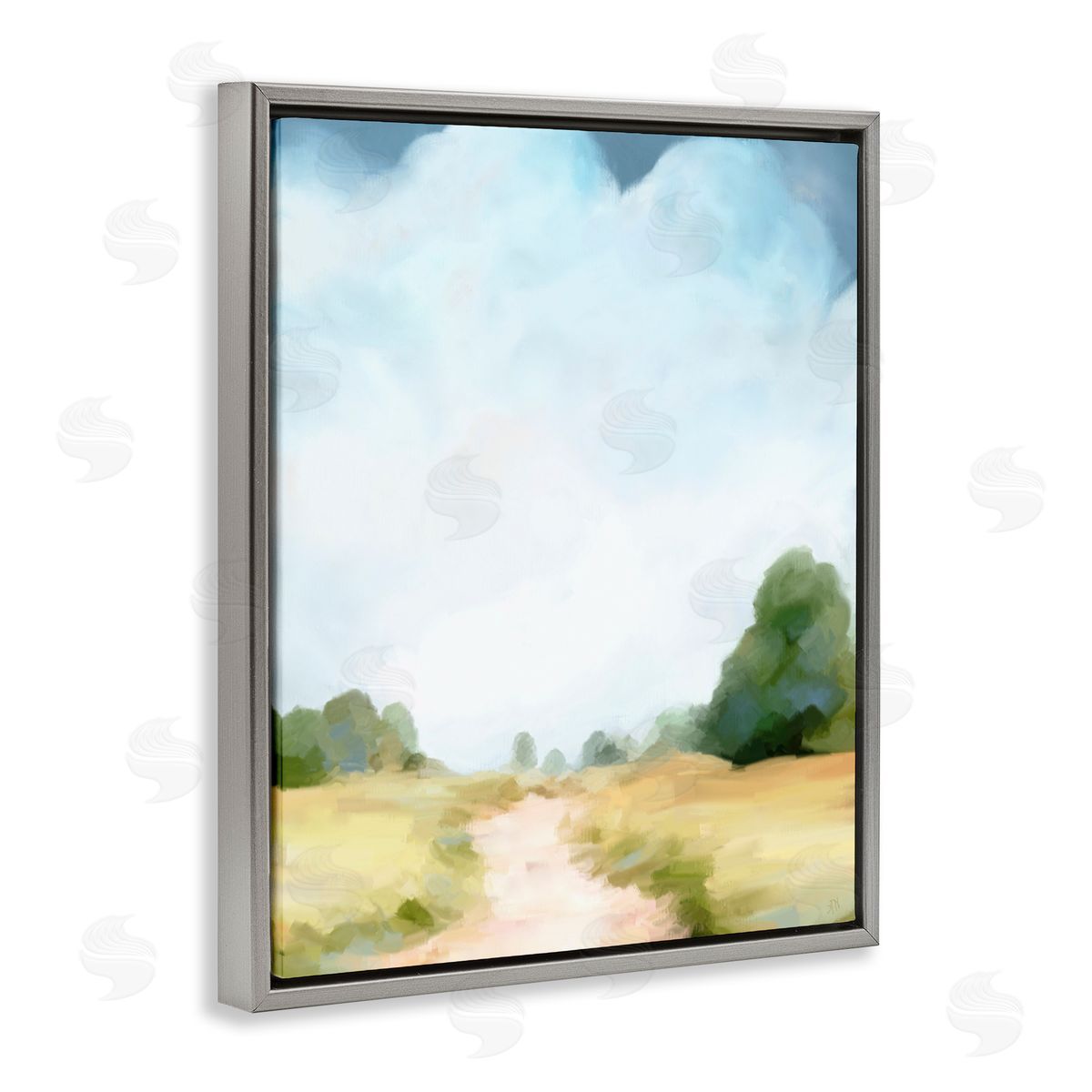 Amy Hall Rural Country Path Abstract Trees Puffy Clouds Gray Floating Frame Canvas Wall Art Print