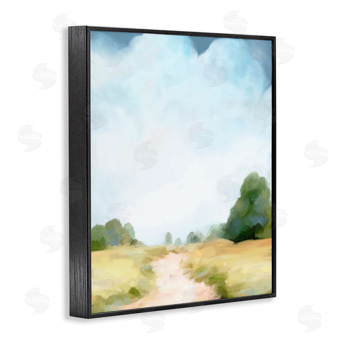 Amy Hall Rural Country Path Abstract Trees Puffy Clouds Black Framed Giclee Wall Art Print