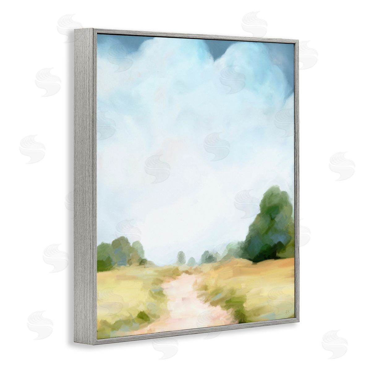 Amy Hall Rural Country Path Abstract Trees Puffy Clouds Gray Framed Giclee Wall Art Print