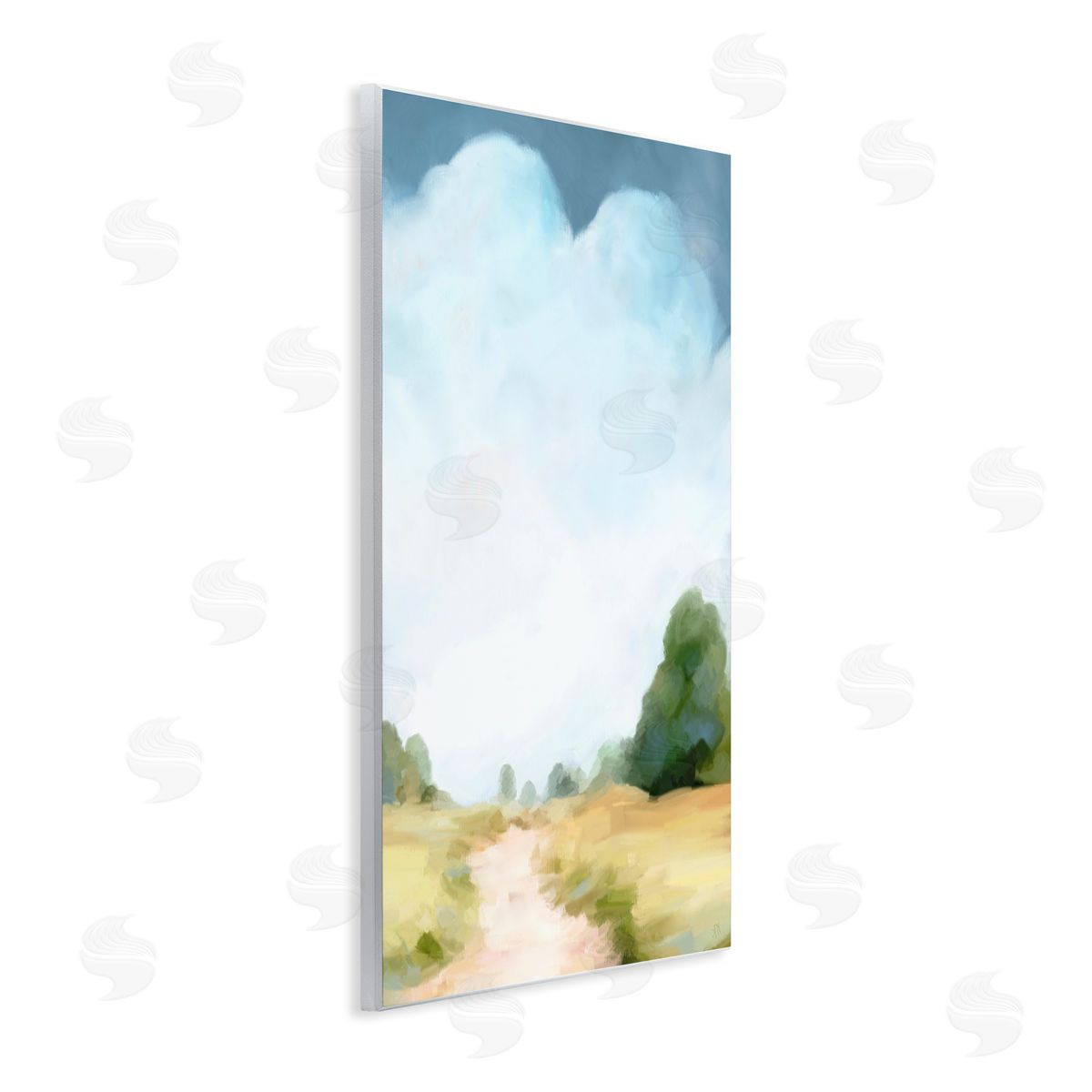 Amy Hall Rural Country Path Abstract Trees Puffy Clouds Wall Plaque Art Print