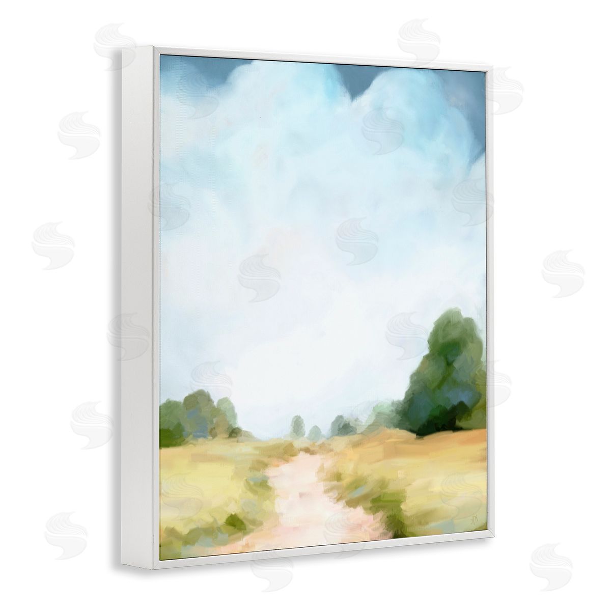 Amy Hall Rural Country Path Abstract Trees Puffy Clouds White Framed Giclee Wall Art Print