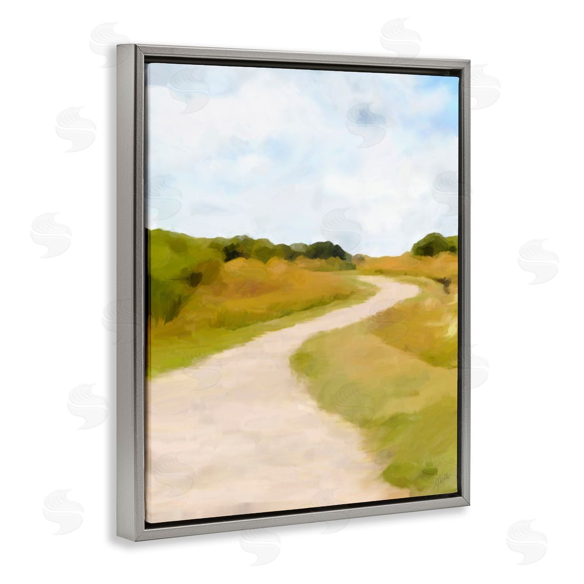 Amy Hall Countryside Landscape Grassland Path Nature Vegetation Gray Floating Frame Canvas Wall Art Print