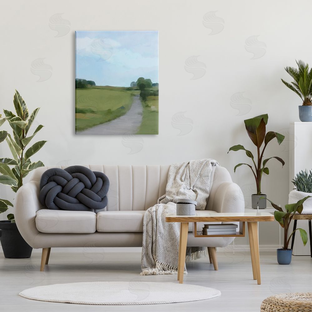 Amy Hall Abstract Path Through Grassland Rural Landscape Scene Canvas Wall Art Print in Room