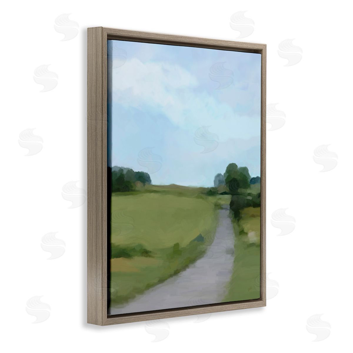 Amy Hall Abstract Path Through Grassland Rural Landscape Scene Brown Floating Frame Canvas Wall Art Print