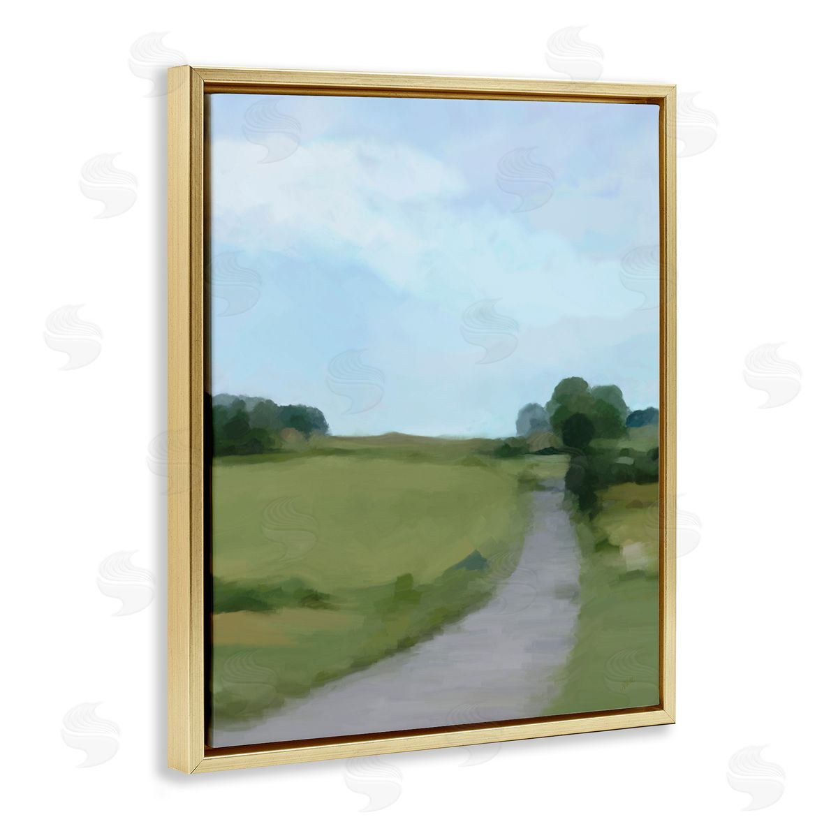 Amy Hall Abstract Path Through Grassland Rural Landscape Scene Gold Floating Frame Canvas Wall Art Print