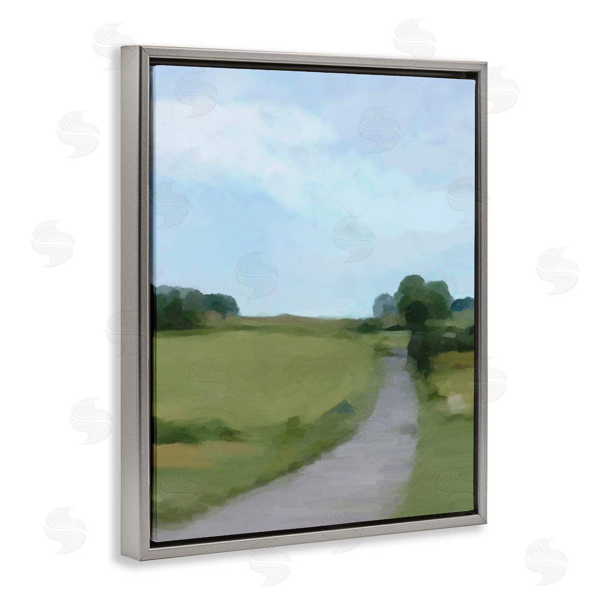 Amy Hall Abstract Path Through Grassland Rural Landscape Scene Gray Floating Frame Canvas Wall Art Print