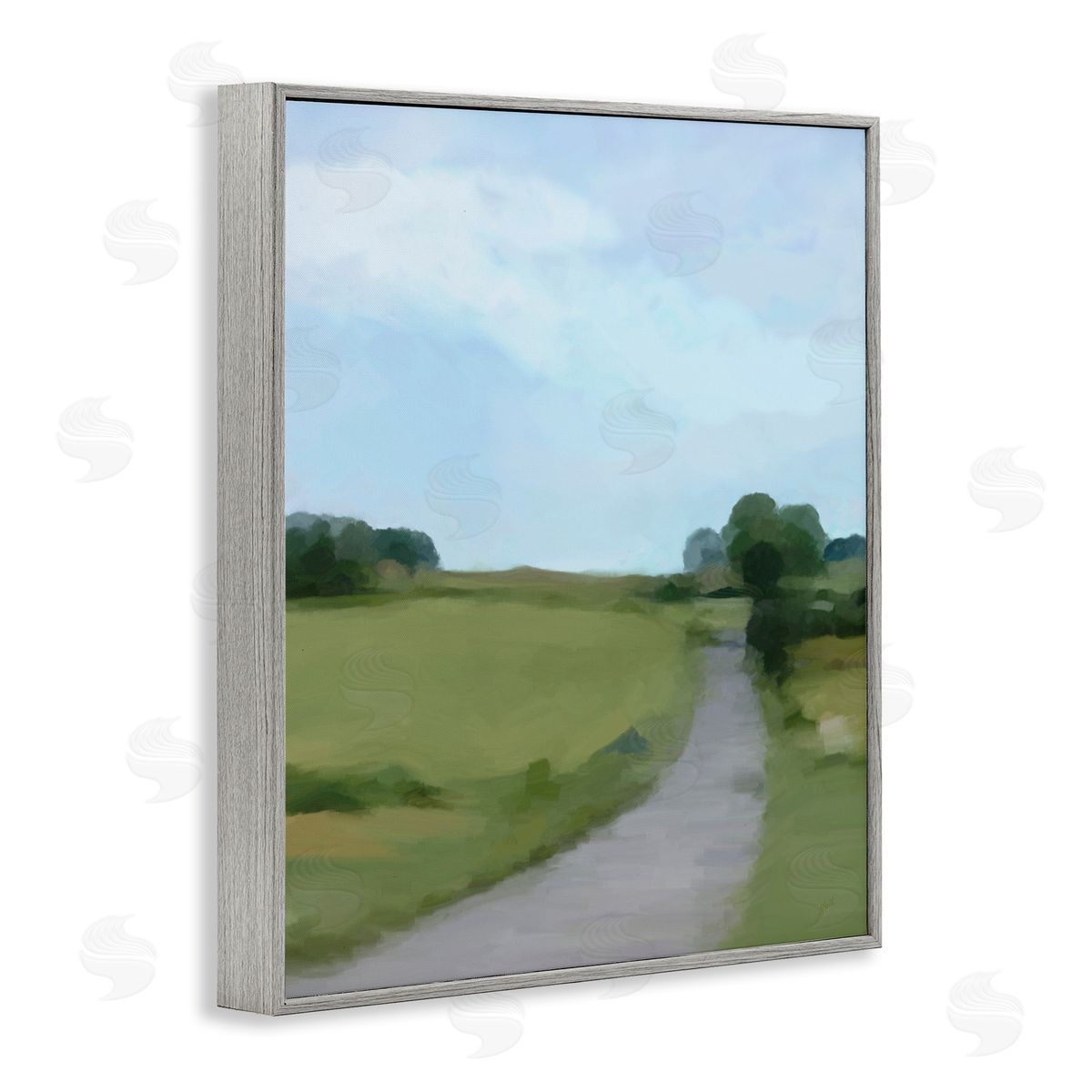 Amy Hall Abstract Path Through Grassland Rural Landscape Scene Gray Framed Giclee Wall Art Print