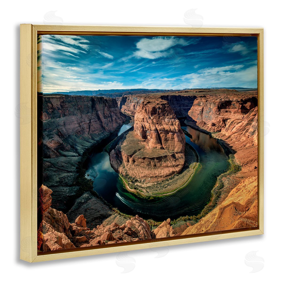 Andy Crawford Photography Red Canyon Mesa Cliffs Surrounding River Water Gold Floating Frame Canvas Wall Art Print