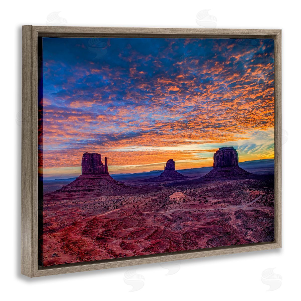 Andy Crawford Photography Mesa Buttes Desert Canyon Radiant Orange Sunset Brown Floating Frame Canvas Wall Art Print