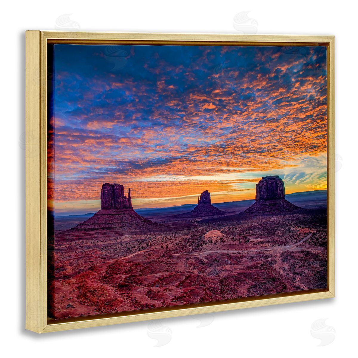 Andy Crawford Photography Mesa Buttes Desert Canyon Radiant Orange Sunset Gold Floating Frame Canvas Wall Art Print