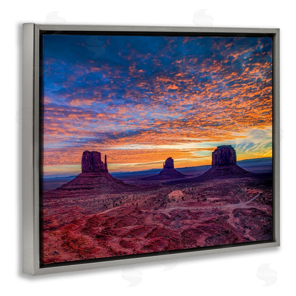Andy Crawford Photography Mesa Buttes Desert Canyon Radiant Orange Sunset Gray Floating Frame Canvas Wall Art Print