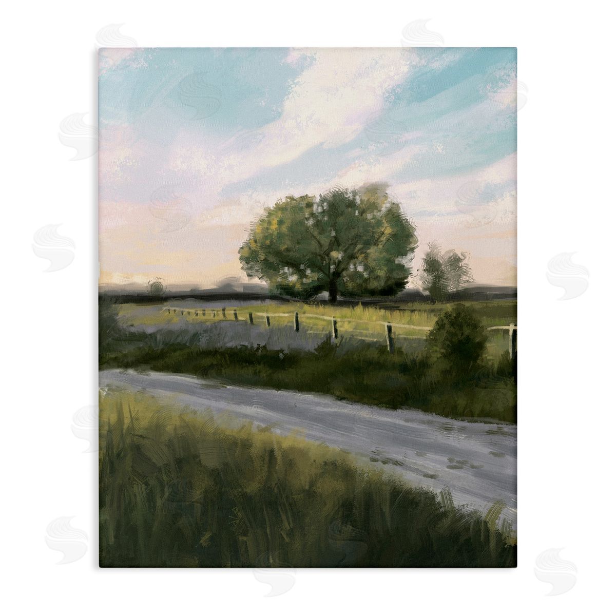 Ziwei Li Rural Grasslands Lone Country Tree Clear Sky Stretched Canvas Wall Art Print