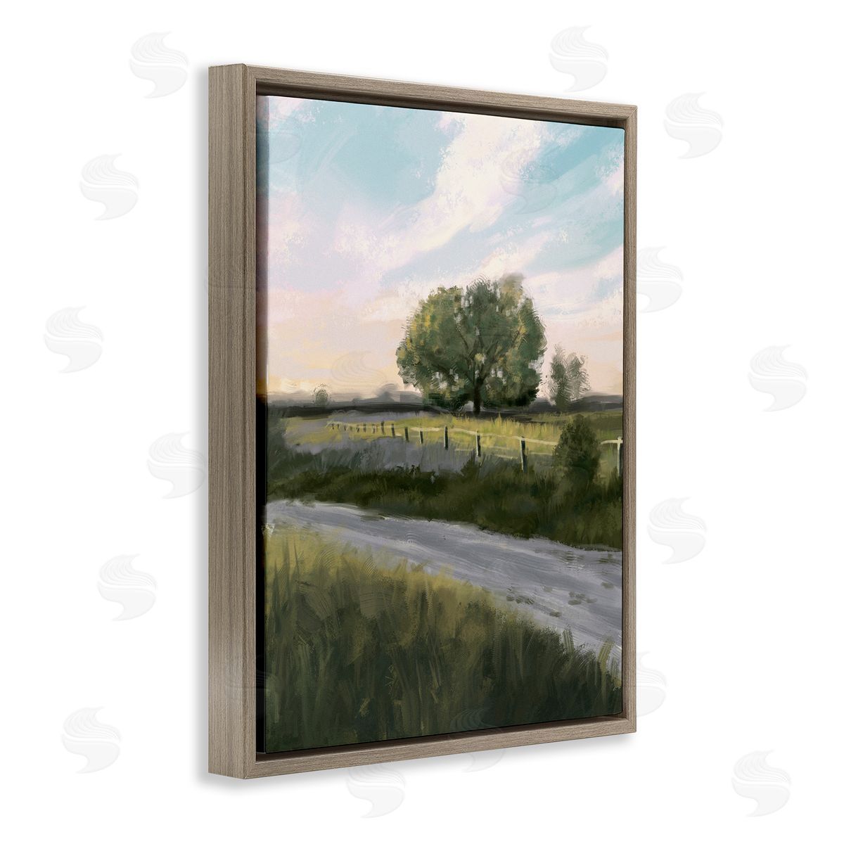 Ziwei Li Rural Grasslands Lone Country Tree Clear Sky Brown Floating Frame Canvas Wall Art Print