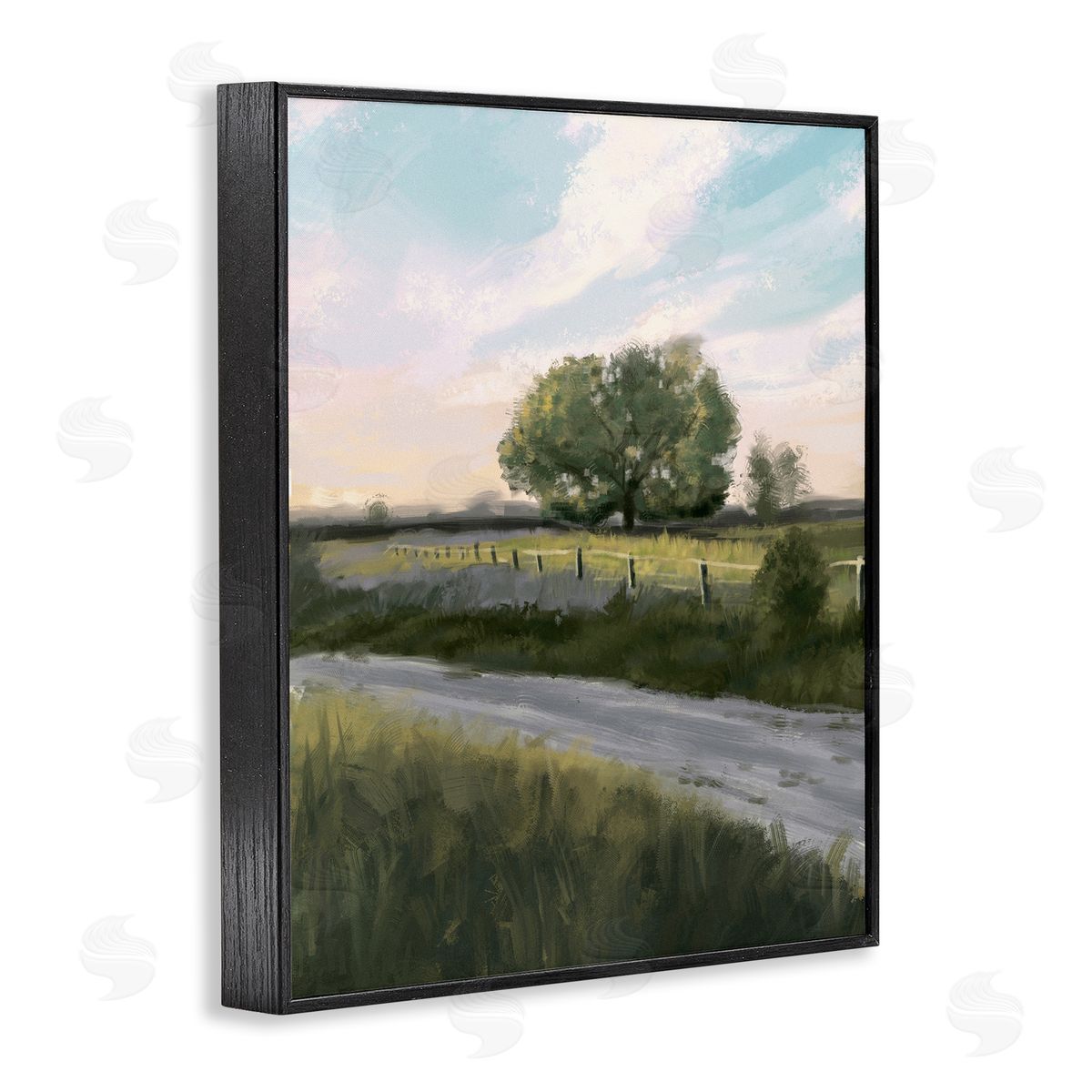 Ziwei Li Rural Grasslands Lone Country Tree Clear Sky Black Framed Giclee Wall Art Print