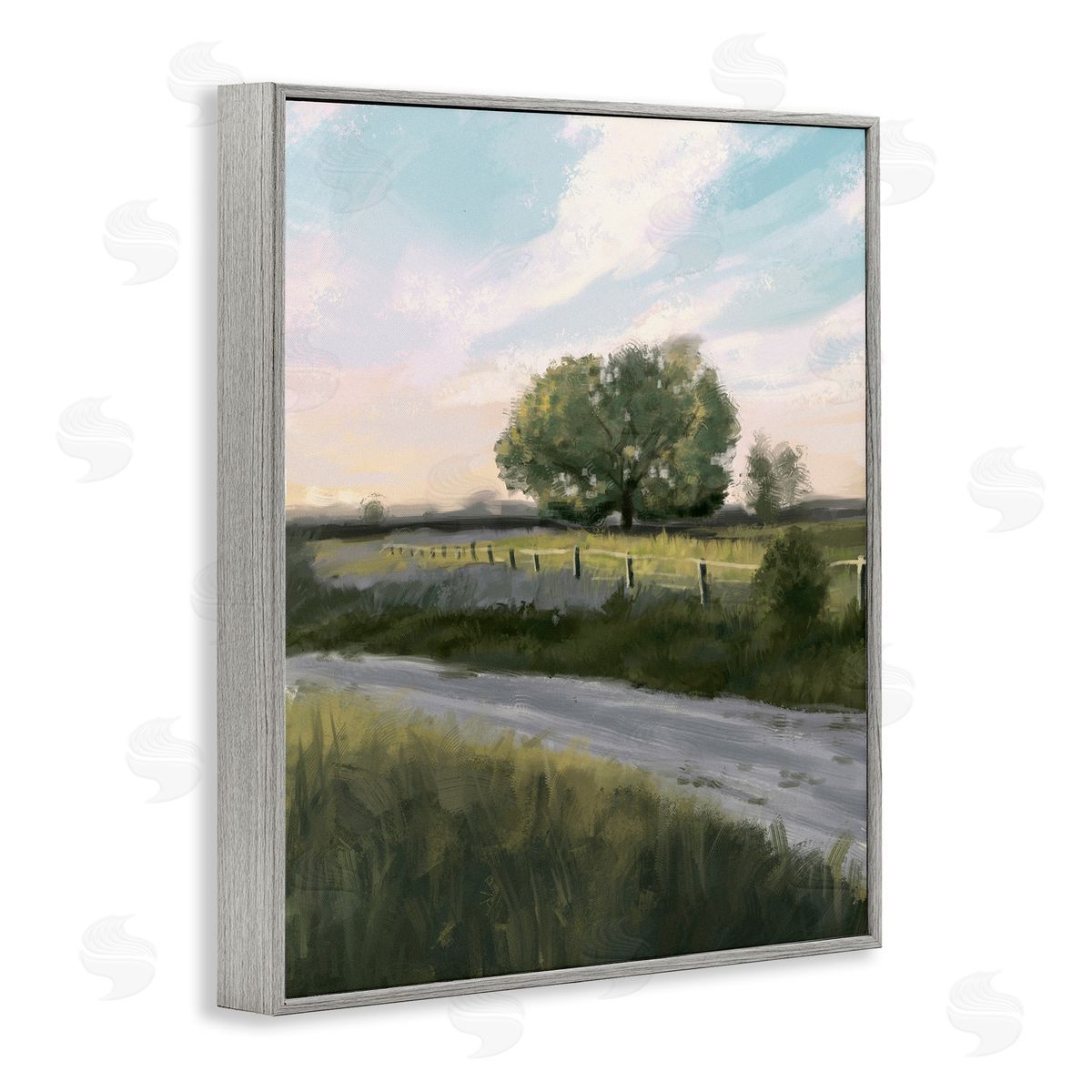 Ziwei Li Rural Grasslands Lone Country Tree Clear Sky Gray Framed Giclee Wall Art Print