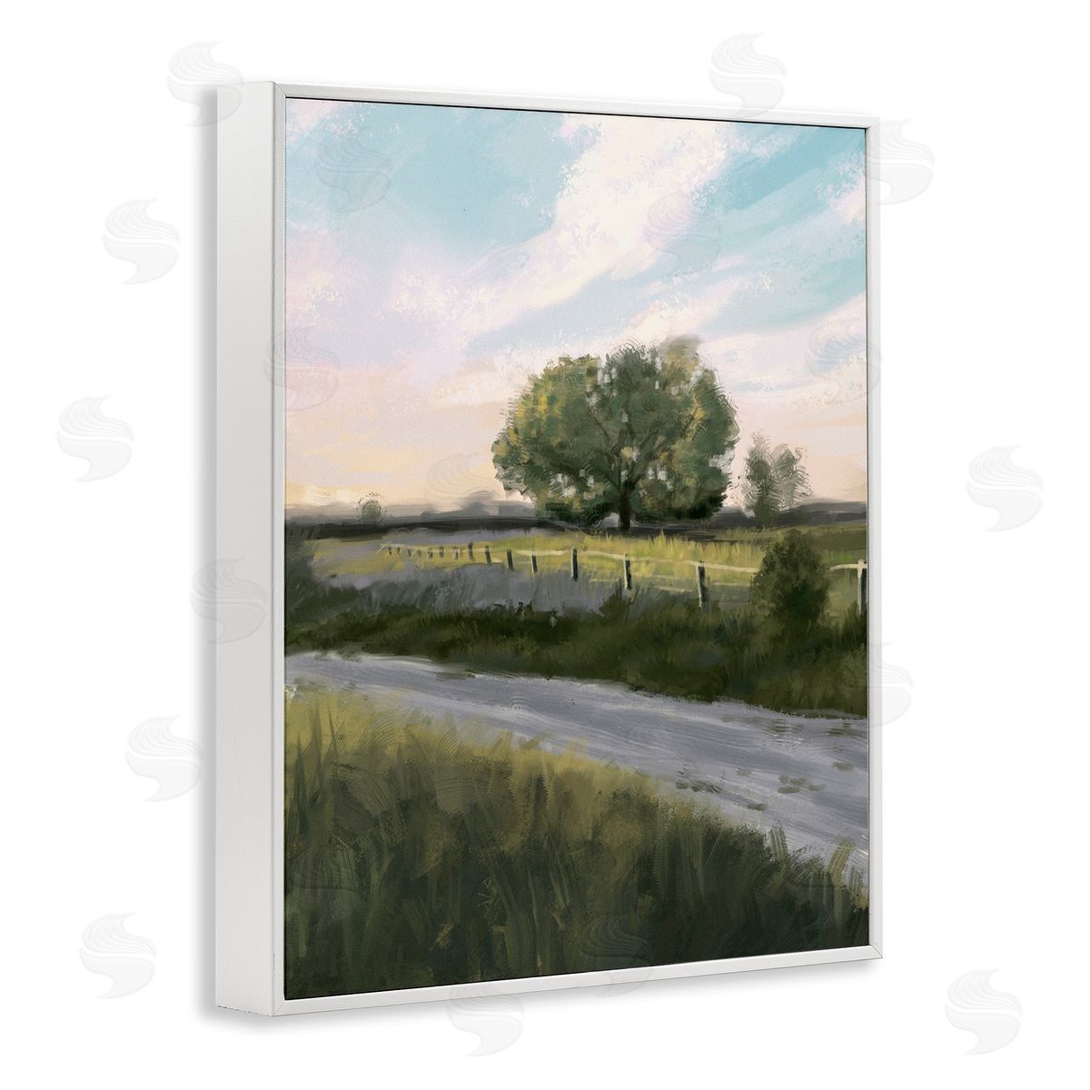 Ziwei Li Rural Grasslands Lone Country Tree Clear Sky White Framed Giclee Wall Art Print