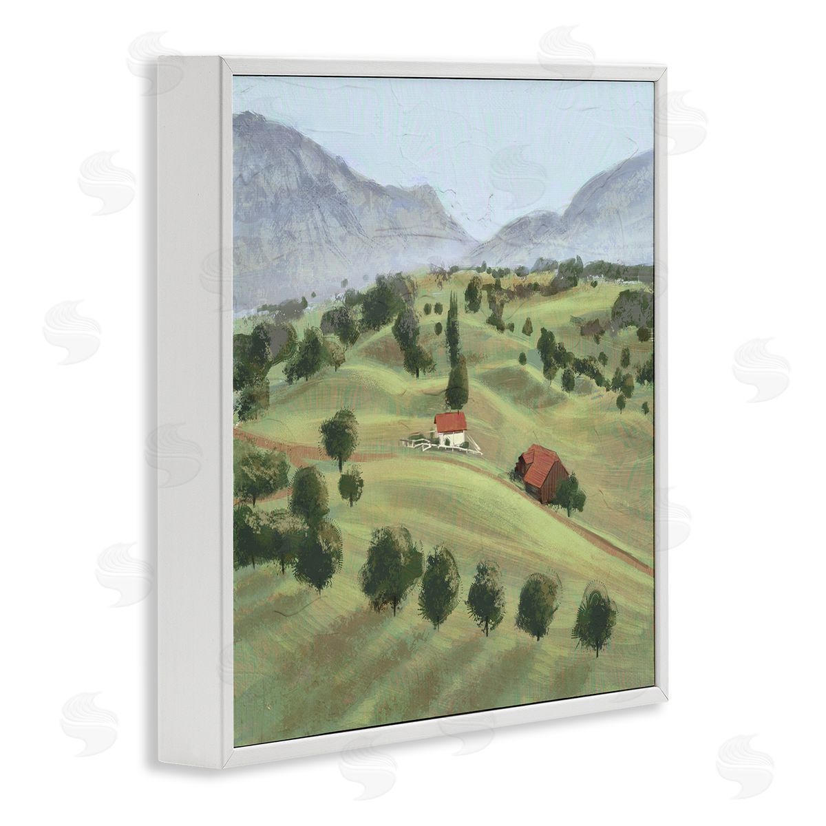 Ziwei Li Scenic Countryside Sloped Hills Distant Rural Cottages White Framed Glicee Wall Art Print