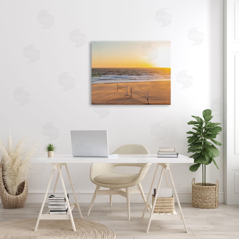 Jeff Poe Photography Radiant Sunset Beach Volleyball Nets Ocean Shoreline  Canvas Wall Art Print in Room