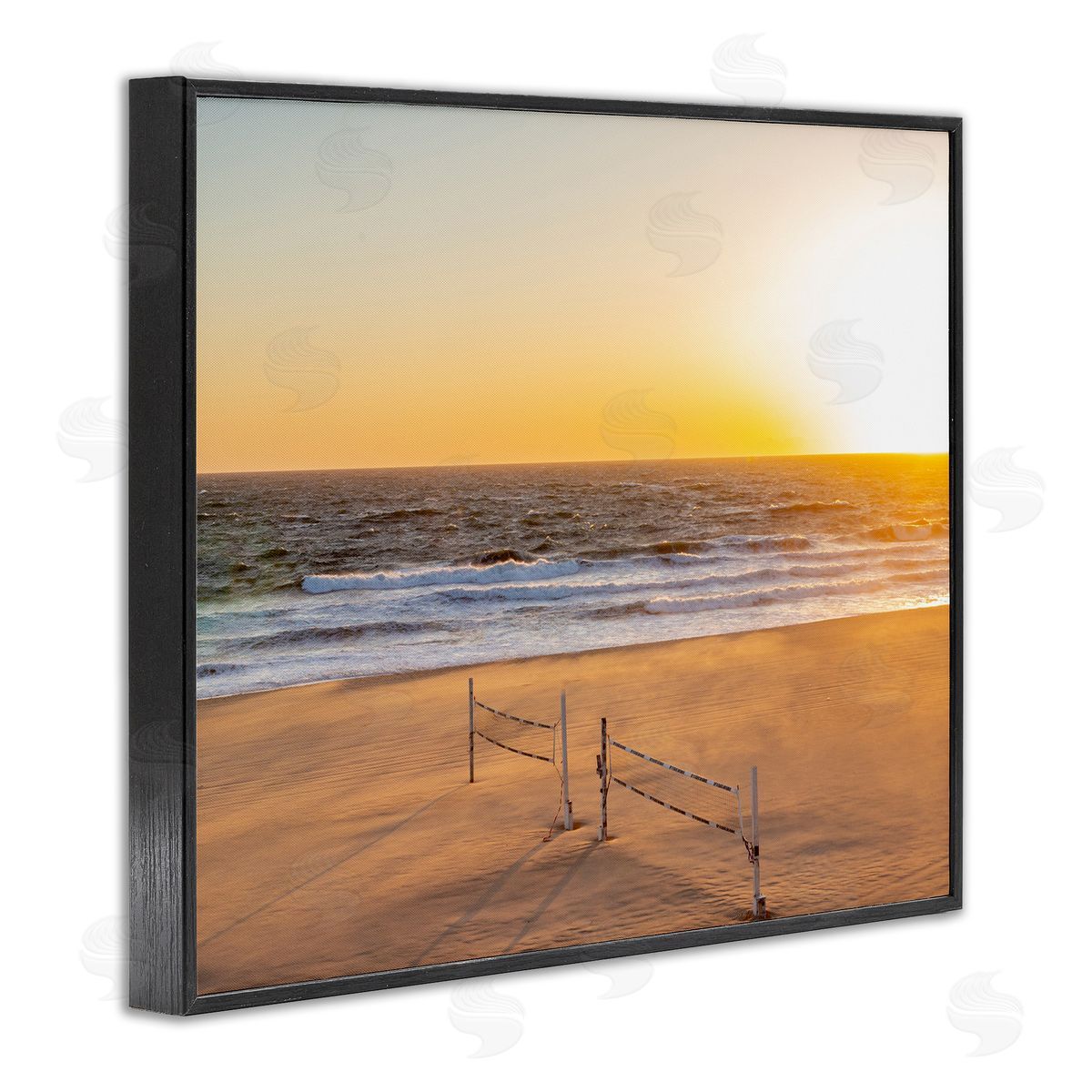 Jeff Poe Photography Radiant Sunset Beach Volleyball Nets Ocean Shoreline  Black Framed Giclee Wall Art Print