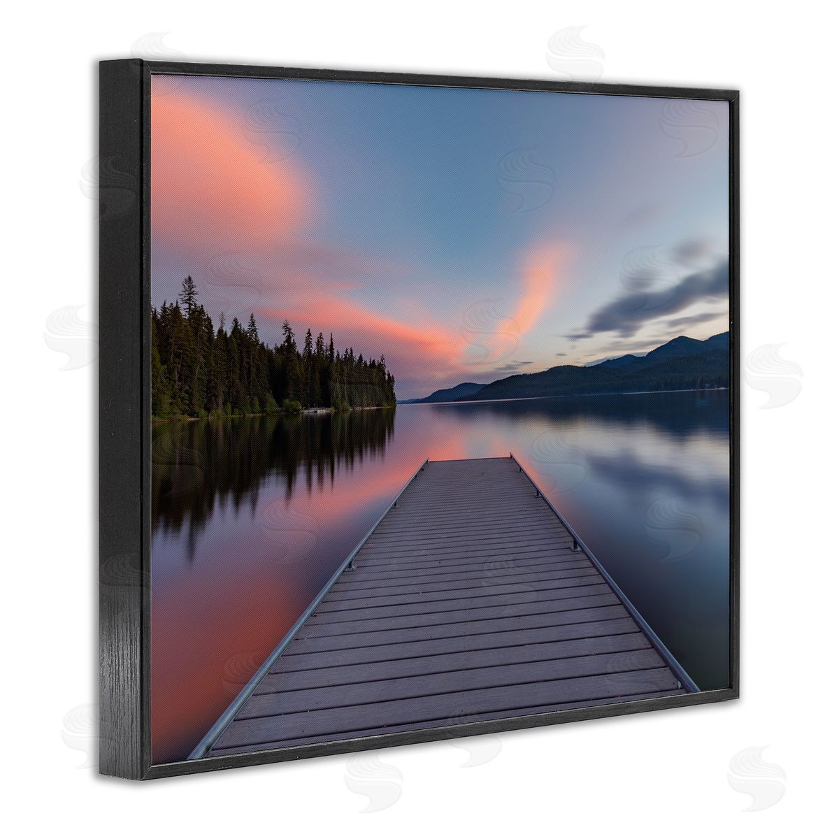 Jeff Poe Photography Serene Lake Dock Quiet Pink Sunrise Reflection Black Framed Giclee Wall Art Print