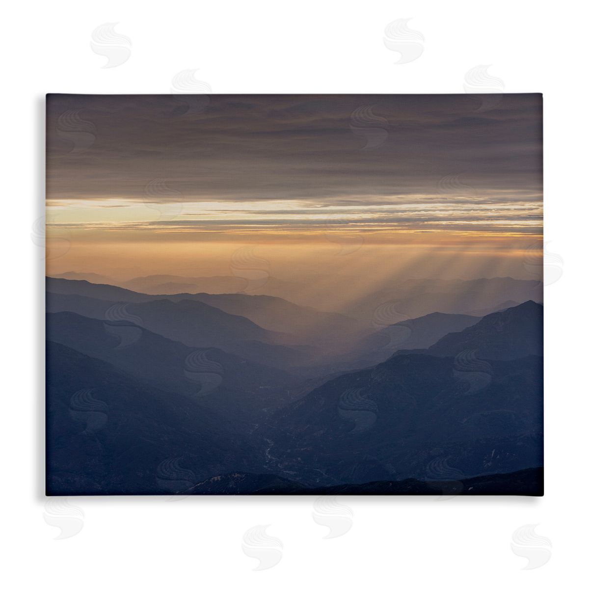 Jeff Poe Photography Sun Rays Peeking Through Clouds Mountain Peaks Stretched Canvas Wall Art Print